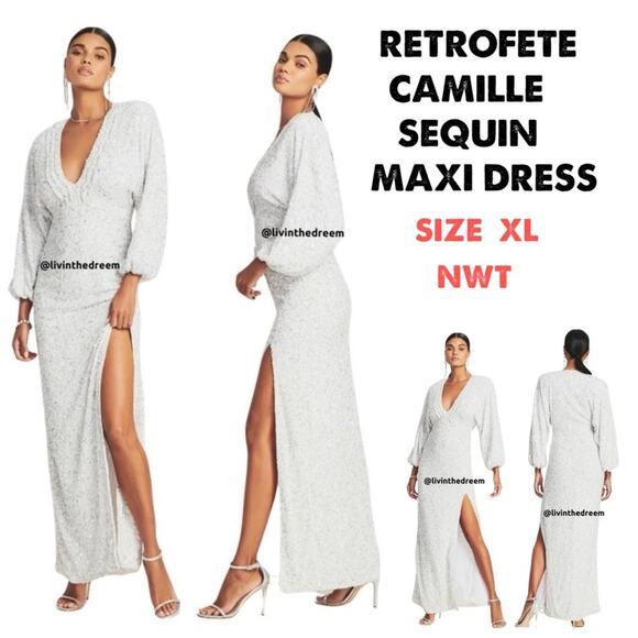 RETROFETE CAMILLE BALLOON SLEEVE HIGH SLIT SEQUIN DRESS SZ XL $995 - Picture 1 of 13